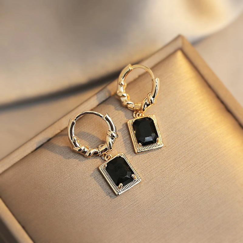 French Court Retro Black Zircon Earrings Light Luxury