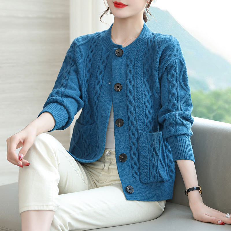 Cable-knit Sweater Cardigan For Women Outer Match Short Autumn And Winter