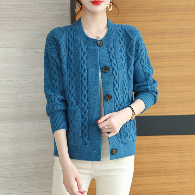 Cable-knit Sweater Cardigan For Women Outer Match Short Autumn And Winter