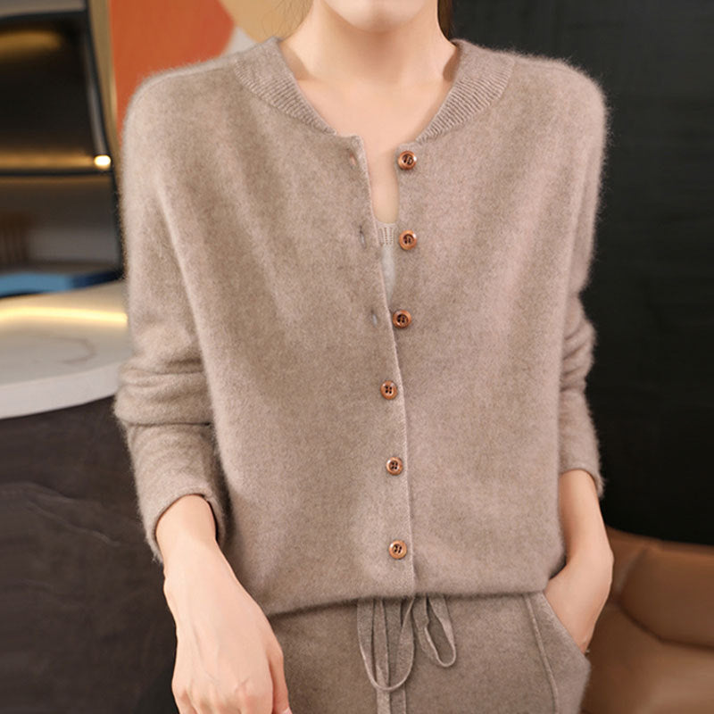 V-neck Knitted Cardigan Coat Solid Color Short Loose Sweater