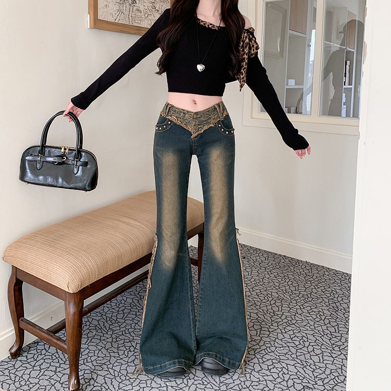 Vintage Rose Stitching Edging Skinny Jeans