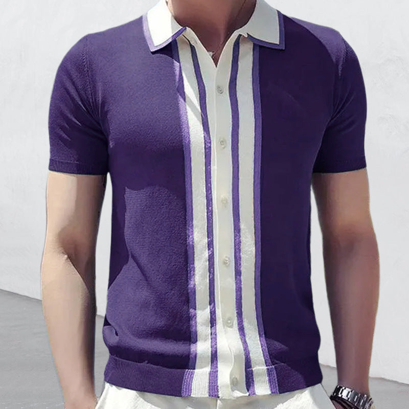 Men's Short-sleeved Lapel Color Matching POLO Sweater