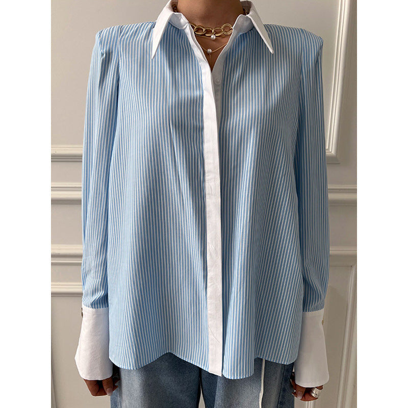 Women's Casual Printed Patchwork Long Sleeves Striped Shirt