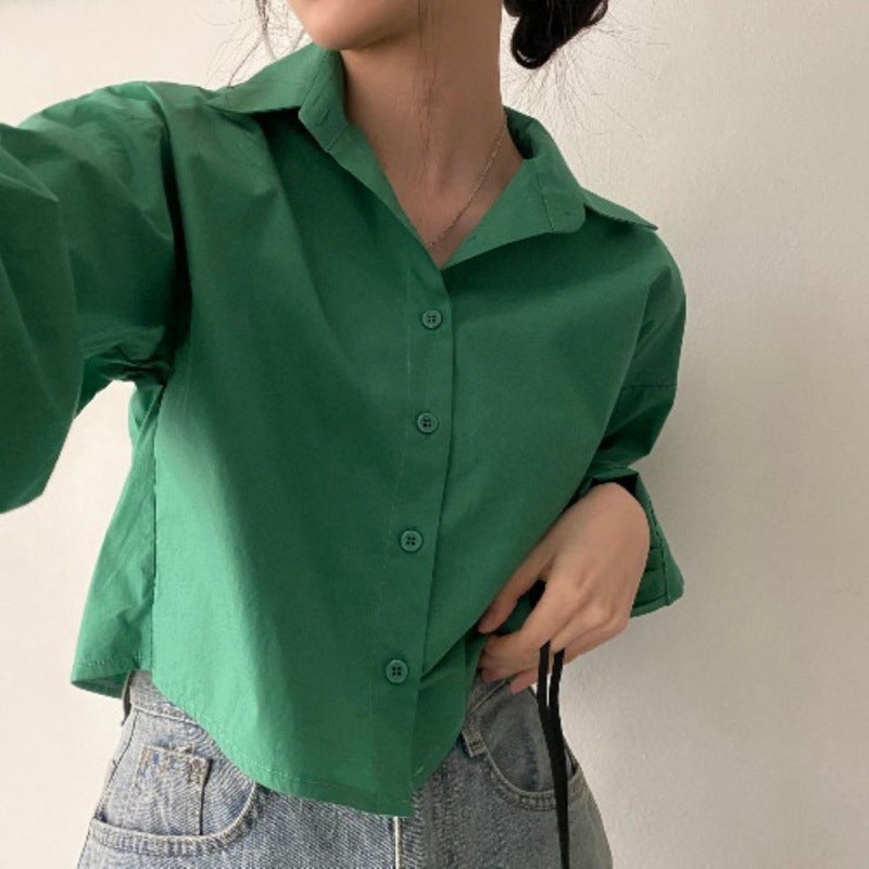 Back Slit Loose Lapels Short Long Sleeve Shirt