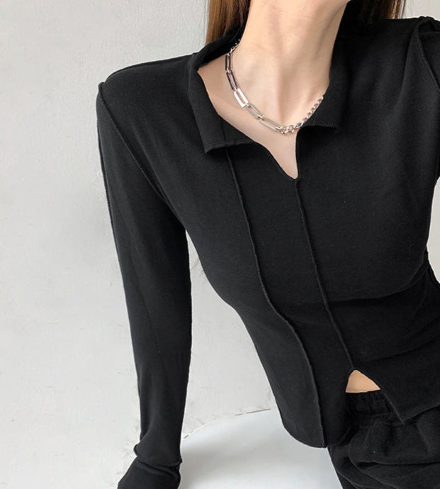 Women's Fashion Simple Solid Color Long Sleeve Bottoming Top