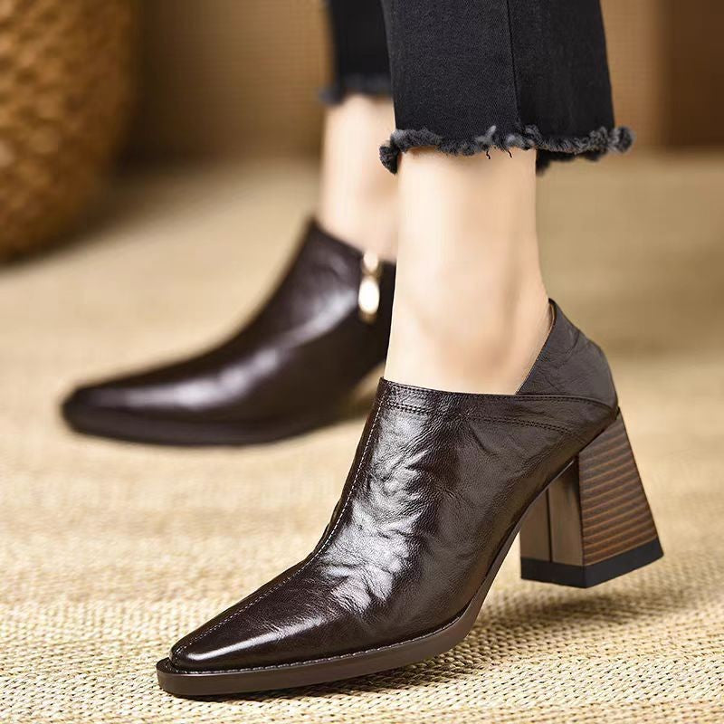 Chunky Heel Side Zip Women's High Heels