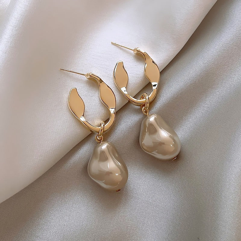 Silver Needle Irregular Baroque Artificial Pearl Earrings Ear Studs Earrings