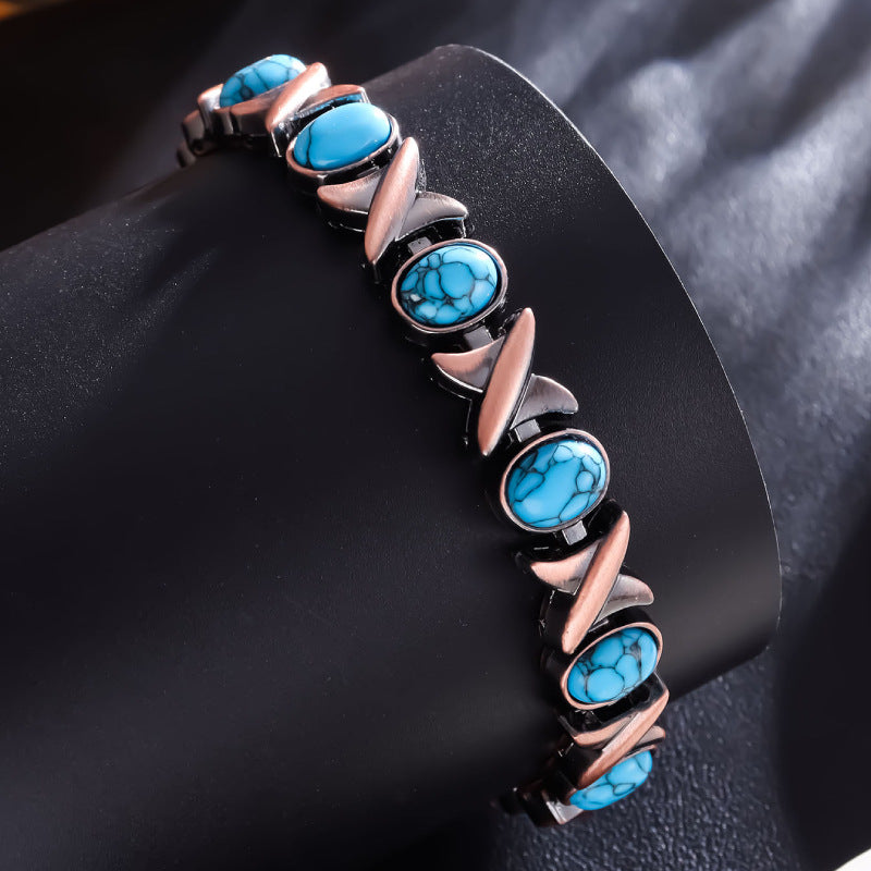 Turquoise Magnet Bracelet Bronze Brushed Retro Creative