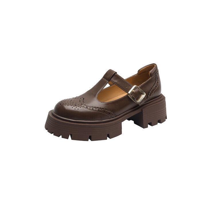 Vintage Brown Round Toe High Heels Thick Bottom Chunky Heel