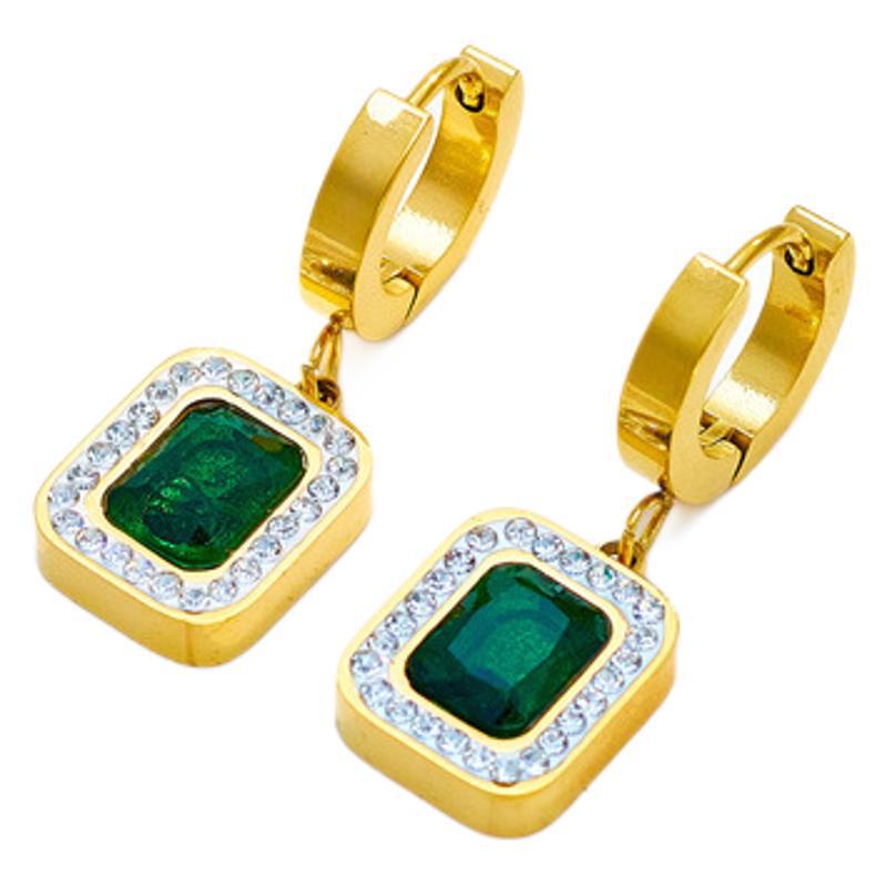 Emerald Cubic Sugar Zirconium Hanging Pendant Necklace And Earrings Suite