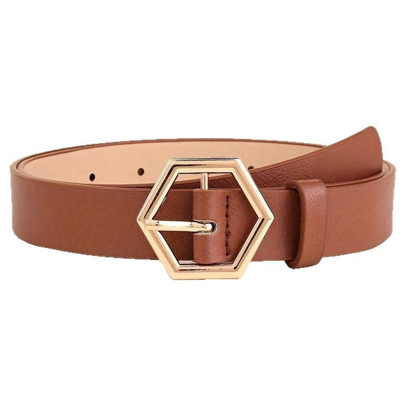 Women's Hexangular Star Irregular Gold Buckle PU Belt