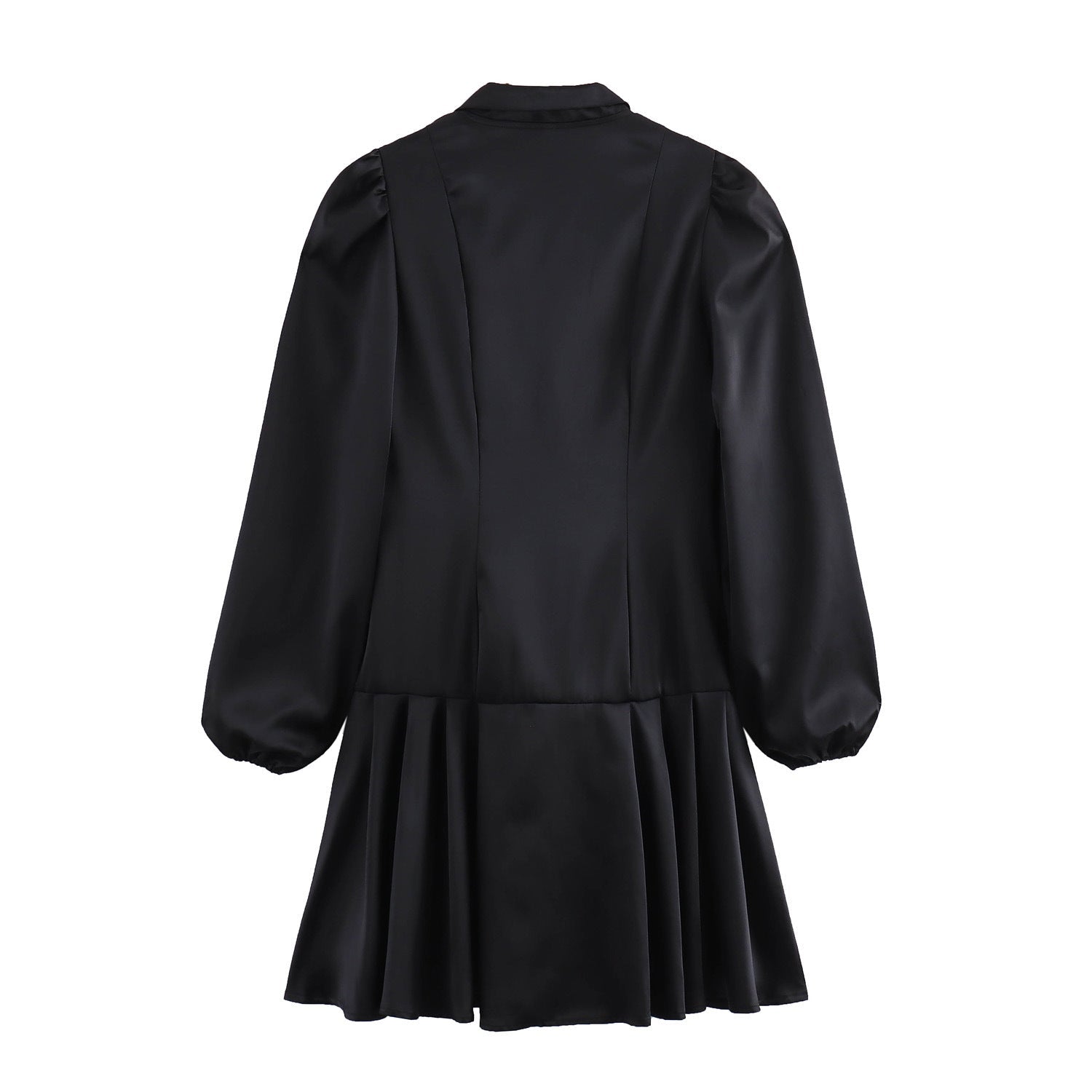 Sweet Satin Dress V-neck Fitted Waist Pleated Skirt