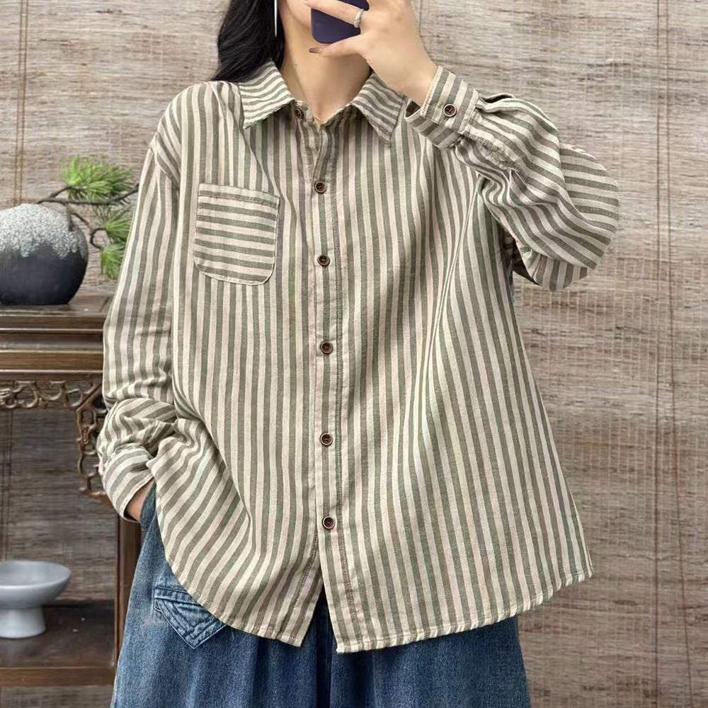 Artistic Cotton Yarn Small Plaid Shirt Women's Long Sleeve