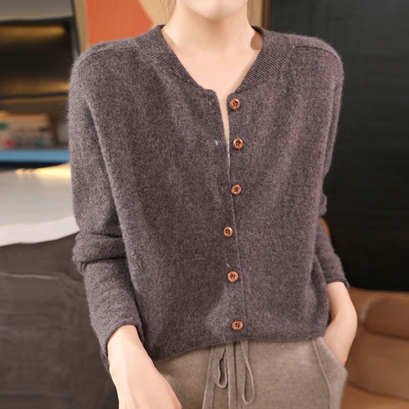 V-neck Knitted Cardigan Coat Solid Color Short Loose Sweater