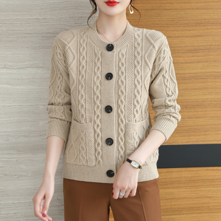 Cable-knit Sweater Cardigan For Women Outer Match Short Autumn And Winter