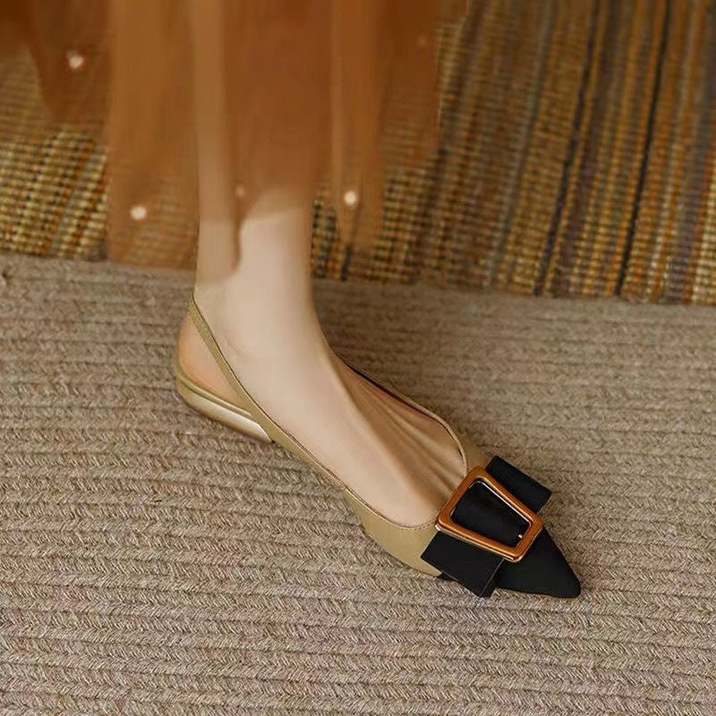 Metal Buckle Back Empty Word Strap Closed Toe Sandals