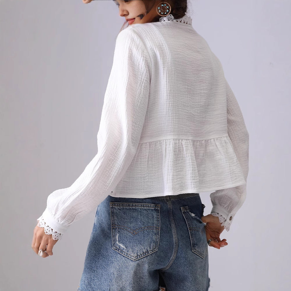 Women's French Hollow Lace Loose Shirt