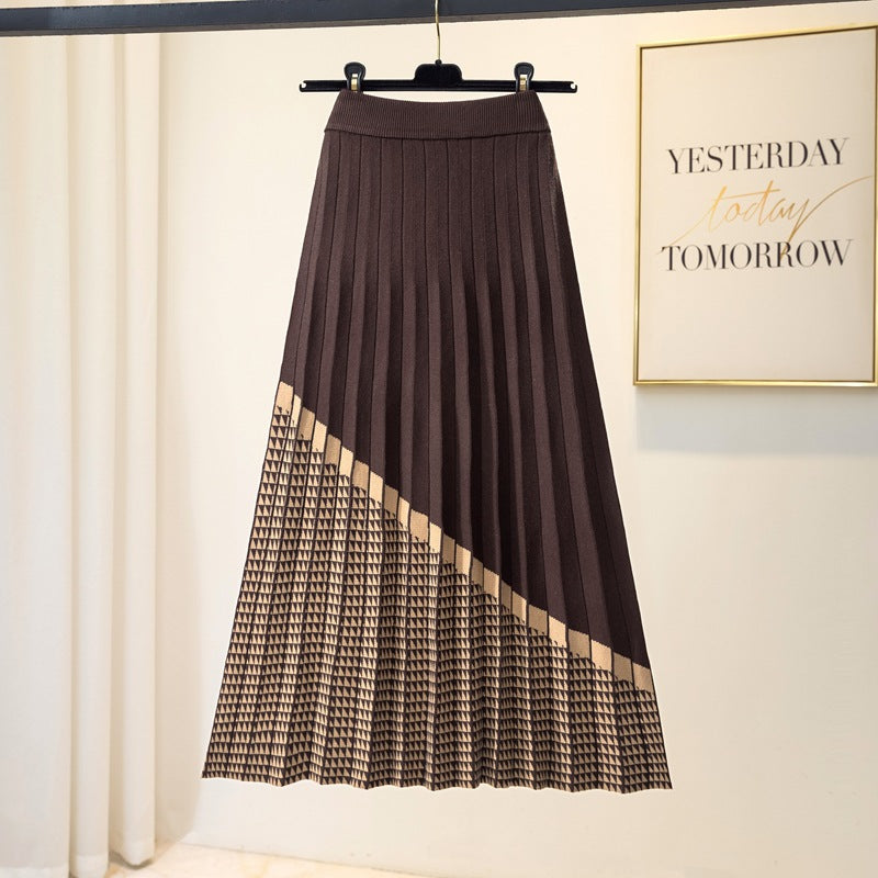 Women's Autumn And Winter New High Waist Thickened Mid-length A- Line Skirt Pleated Wool Skirt