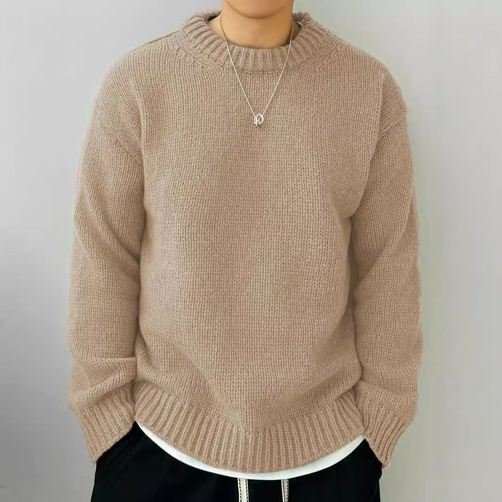 Solid Color Loose Knitted Pullover Leisure Japanese-style Retro Long Sleeve Round Neck Sweater Men