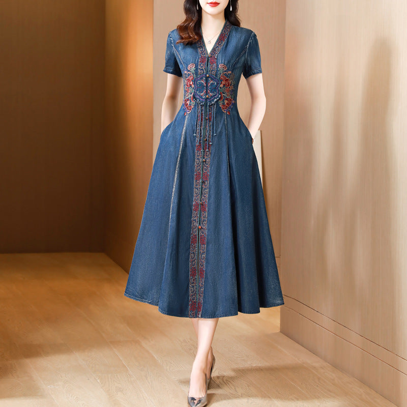 Summer High-end Embroidery Denim Dress