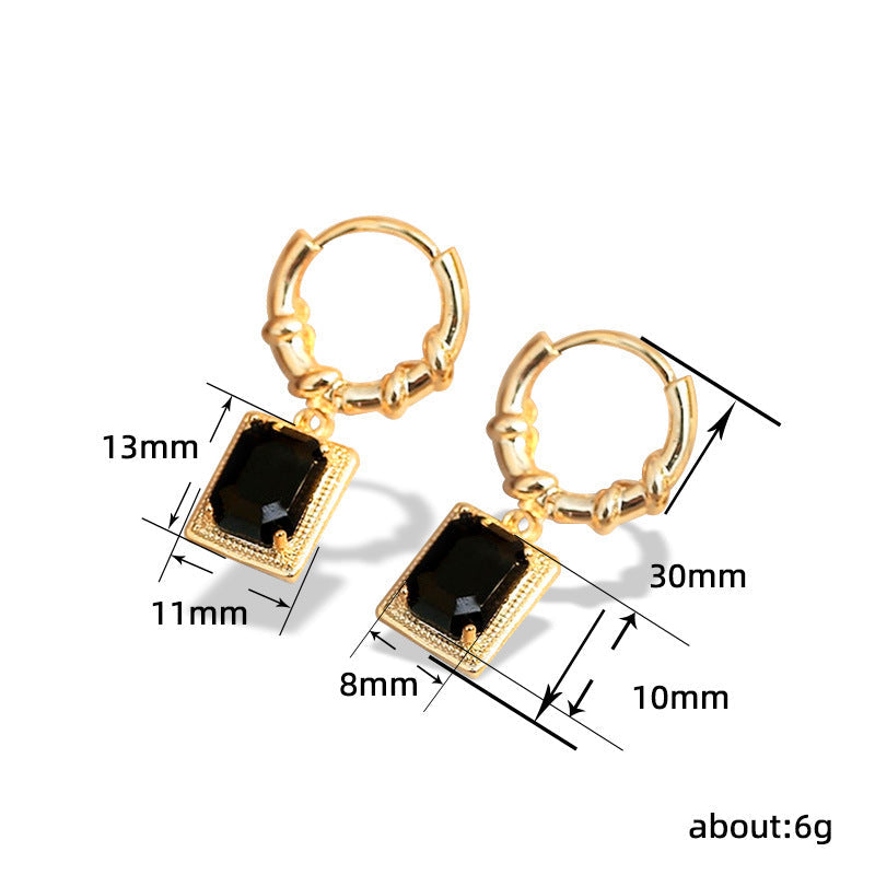 French Court Retro Black Zircon Earrings Light Luxury