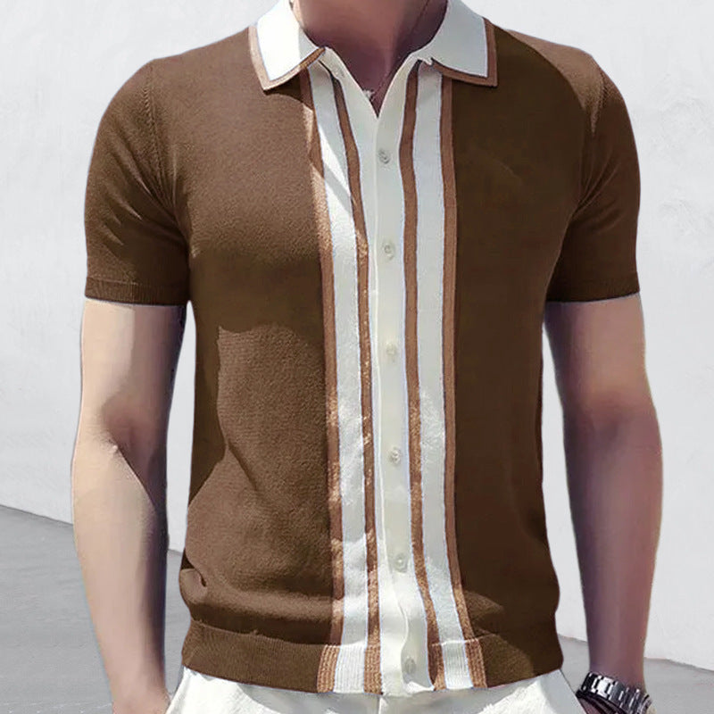 Men's Short-sleeved Lapel Color Matching POLO Sweater