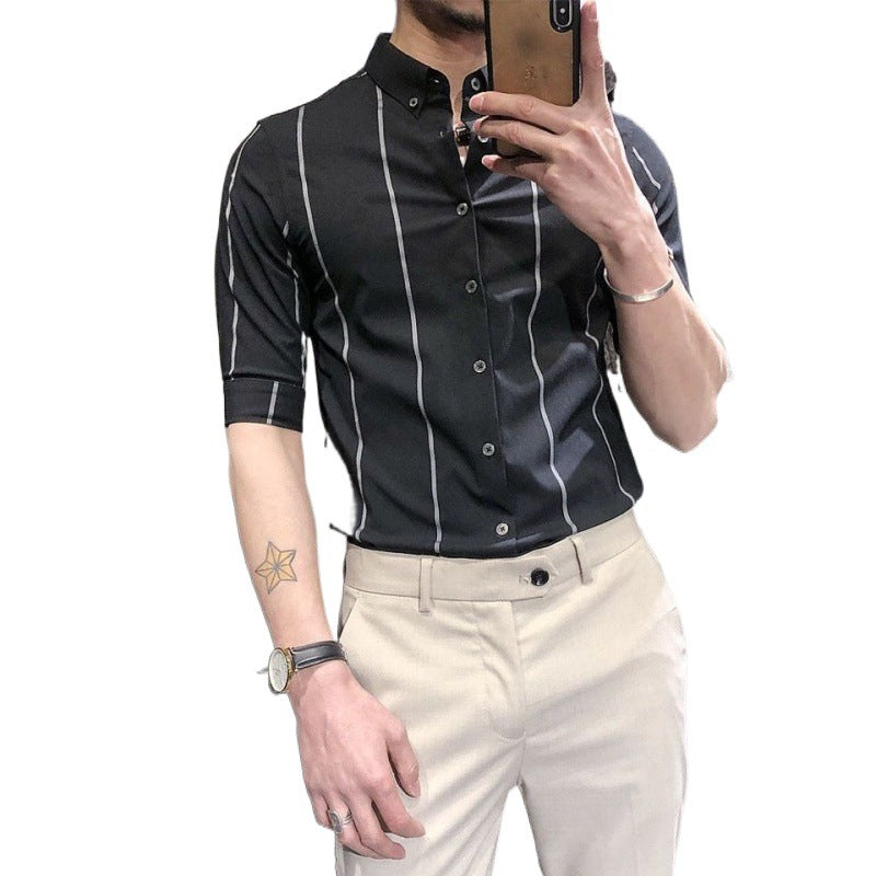 Men's Striped British-style Slim-fit Short-sleeved Shirt