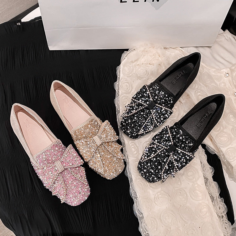 Women's Korean-style Bow Pearl Flat Shoes
