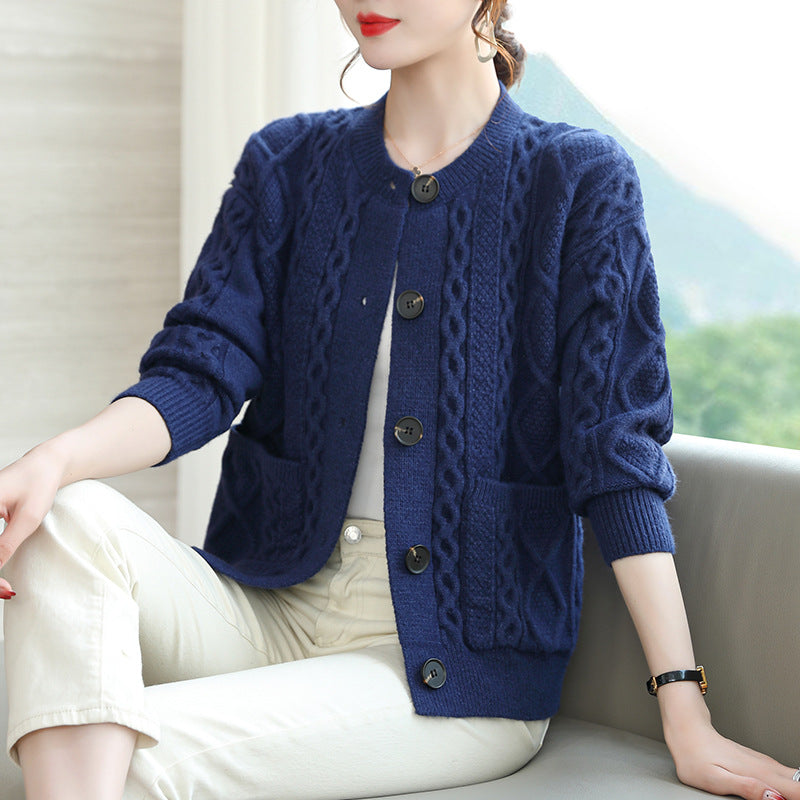 Cable-knit Sweater Cardigan For Women Outer Match Short Autumn And Winter