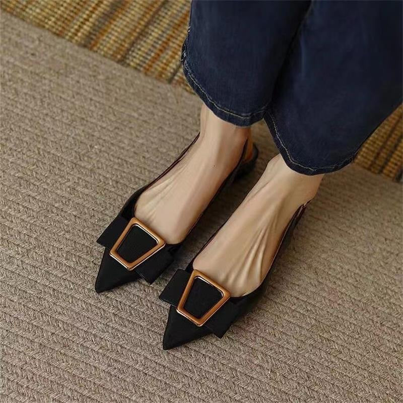 Metal Buckle Back Empty Word Strap Closed Toe Sandals