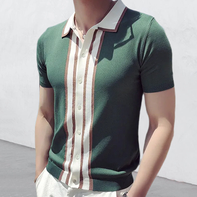 Men's Short-sleeved Lapel Color Matching POLO Sweater