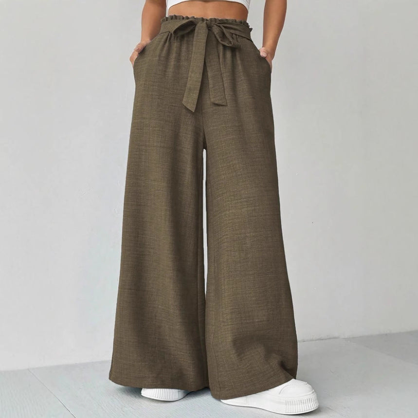 Adjustable High Waist Lace-up Knot Loose Trousers