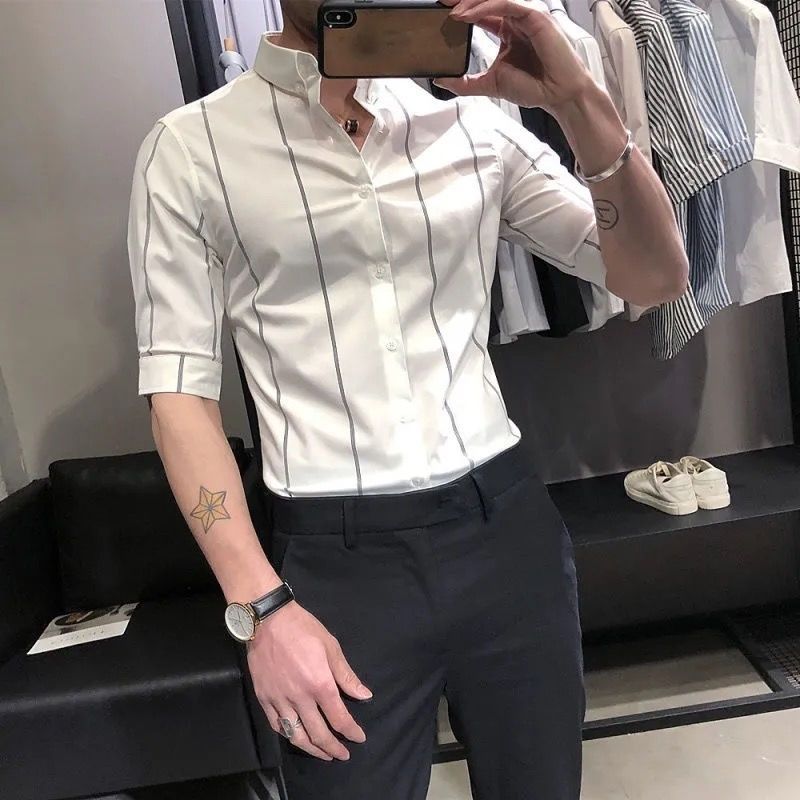 Men's Striped British-style Slim-fit Short-sleeved Shirt