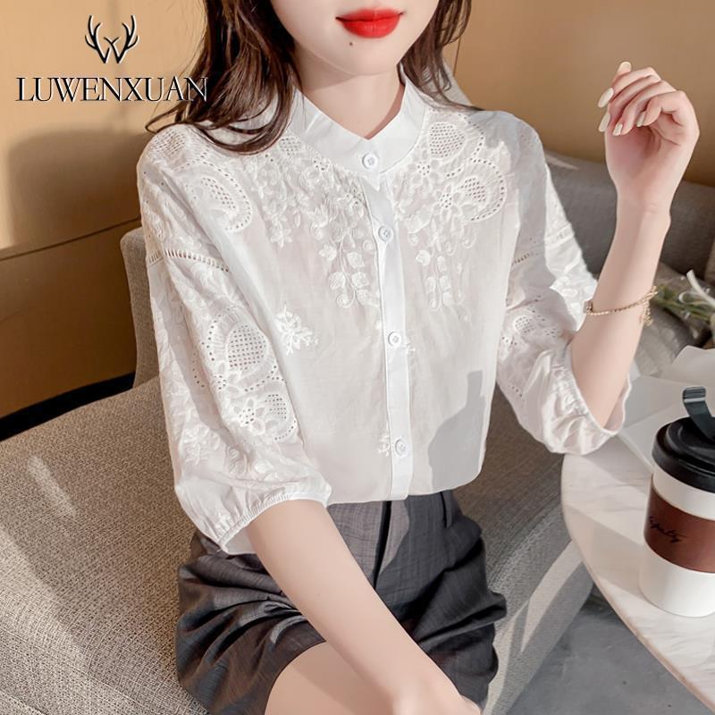 Elegant Embroidery Short-sleeved Shirt Top