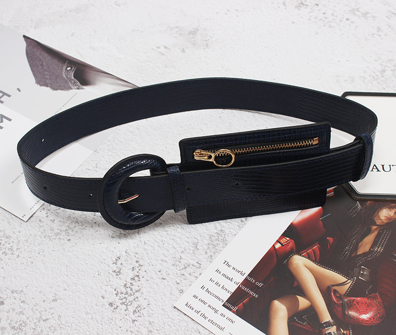 Fashion Stitching Zipper Small Leather Waist Seal