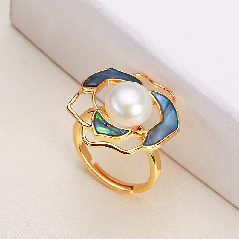 Pearl Camellia Ring Women's Light Luxury Design