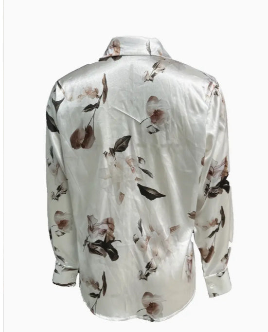 Modern Satin Elegant Printed Shirt In White