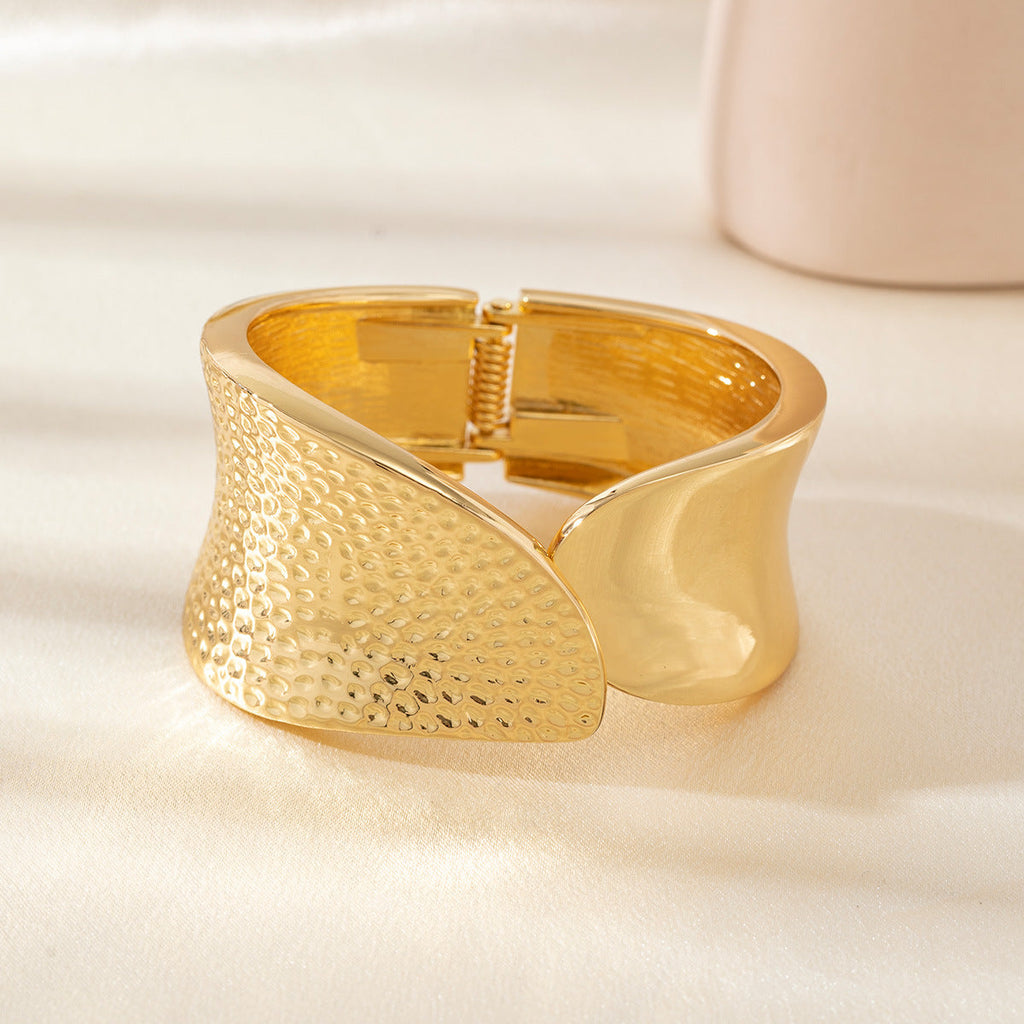 Personalized Hammered Irregular Gold Bracelet For Women