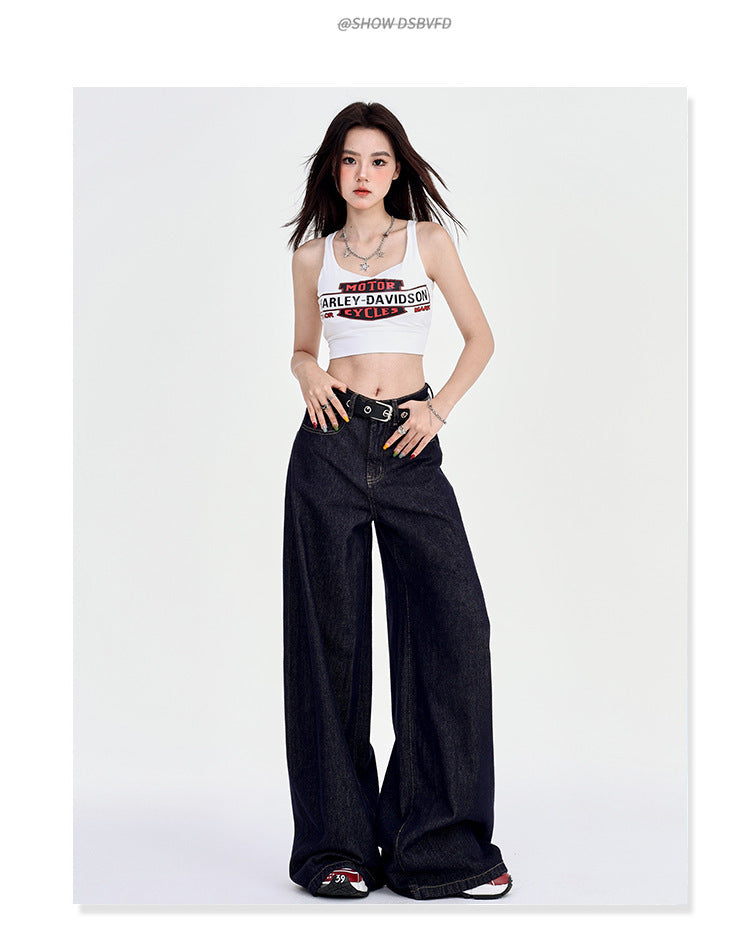 Spring New Draping Lazy Casual Mop Straight Jeans For Women
