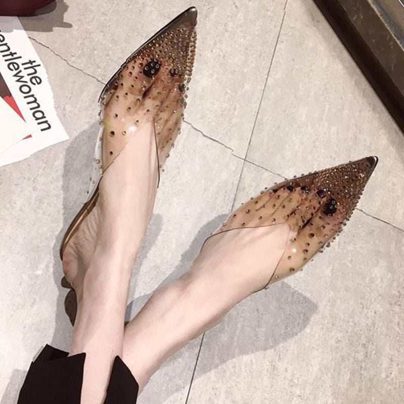 Fish Mouth Shallow Mouth Rhinestones Show White And Jelly Sandals