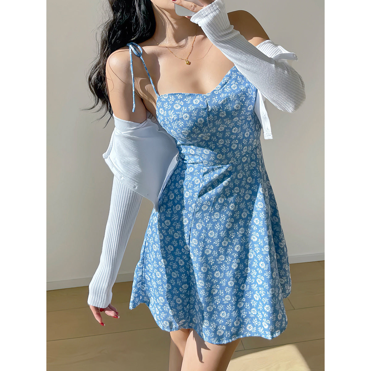 Floral Printed Lace Up Slip Dress Vacation Style Casual Dress