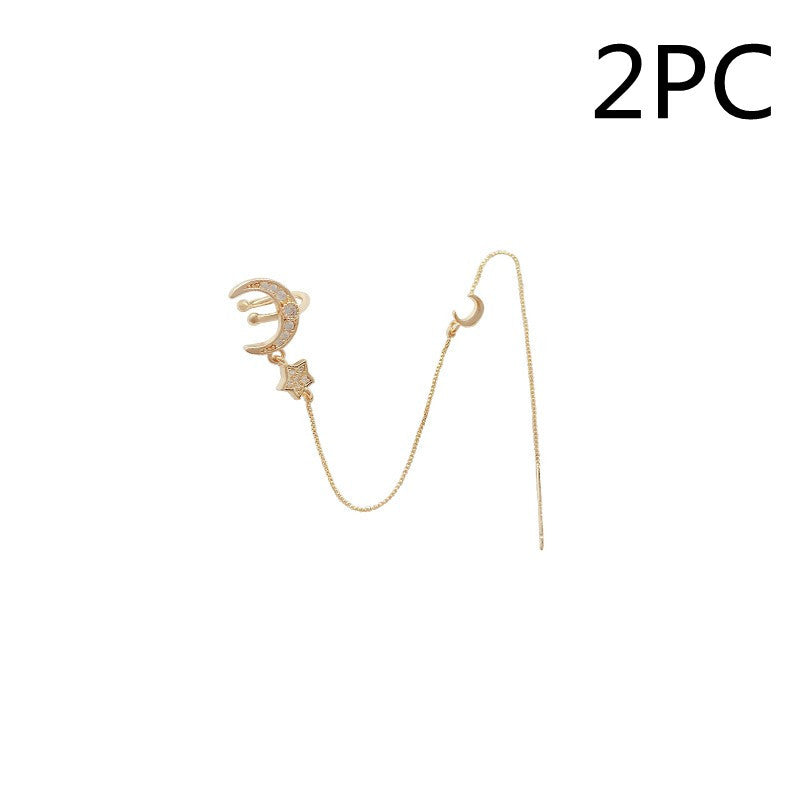 Women's Fashion Silver Needle Star Moon Fringe Earrings