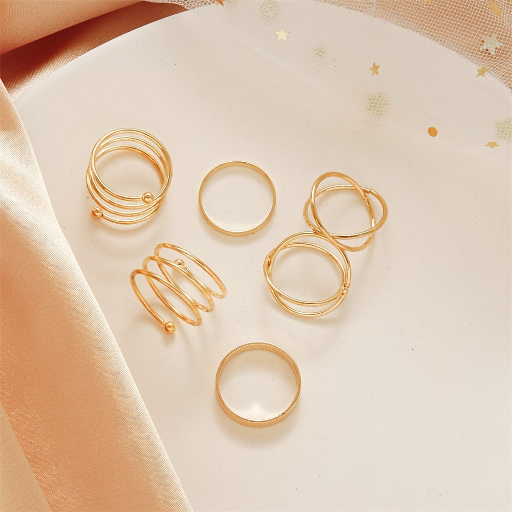 Geometric Cross Ring Retro Personality Six-piece Metal Set