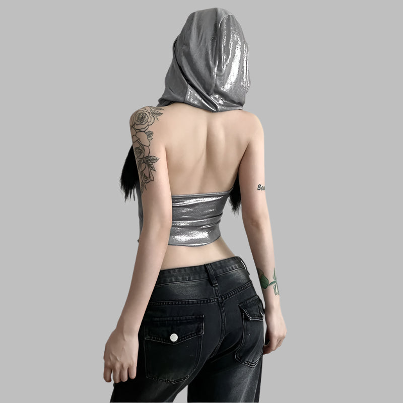 Women's Solid Color Slim Fit Fashion Hooded Halterneck Vest Women