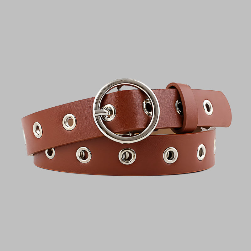 Hollow Eyelet Belt, Ladies Fashion Round Buckle Decoration
