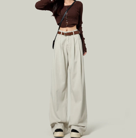 High Waisted Petite Straight Wide Leg Trousers