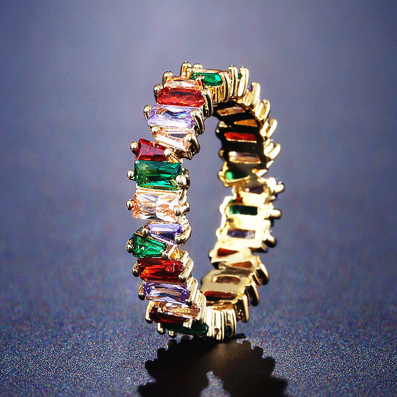 Copper Inlaid AAA Grade Color Zircon Ring For Women