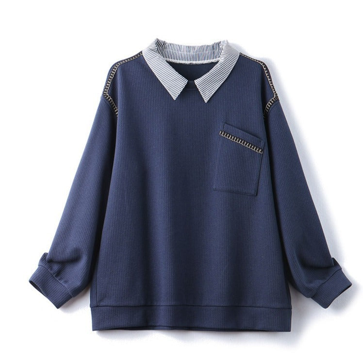 Polo Collar False Two-piece Sweaters Women's Spring And Autumn