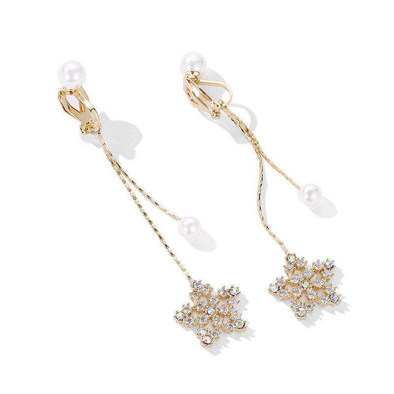 Feminine Long Tassel Pierced Ear Clip Earrings