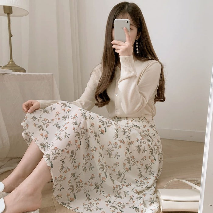 Women's Summer Mid-length High Waist Drooping Chiffon Dress